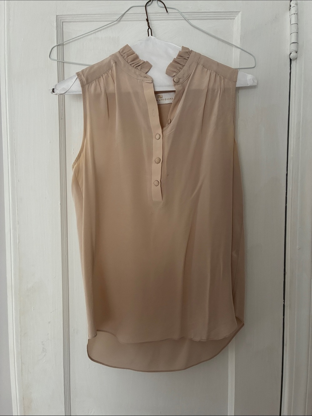 Amanda Uprichard Sleeveless Ruffle Neck Blouse - Beige